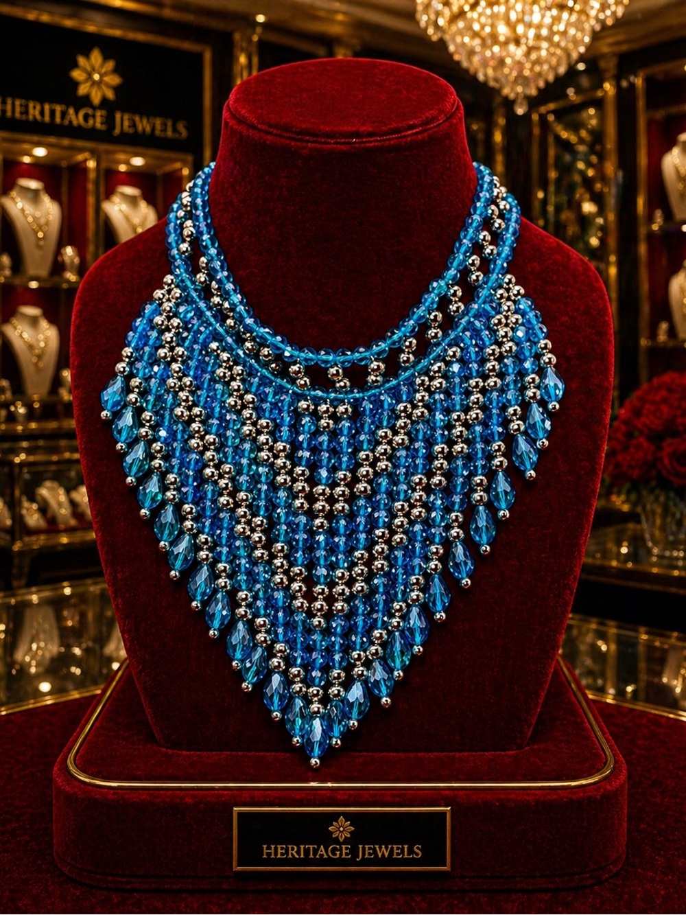 AB Laguna Blue Austrian Crystal Waterfall Necklace